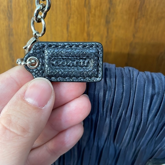 COACH UEC Vintage Blue Clutch or Shoulder Bag Ruched Leather Trim - Picture 4 of 16